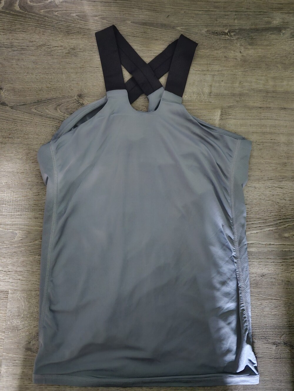 Activewear Tank Top Built-in Bra Mesh High Neck Cross Straps Gray XL